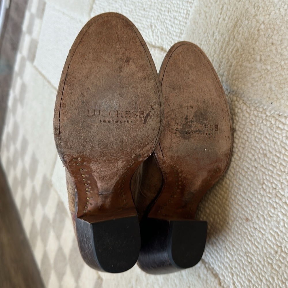Lucchese Catalina brown floral distressed booties size 7.5 B - Picture 7 of 12